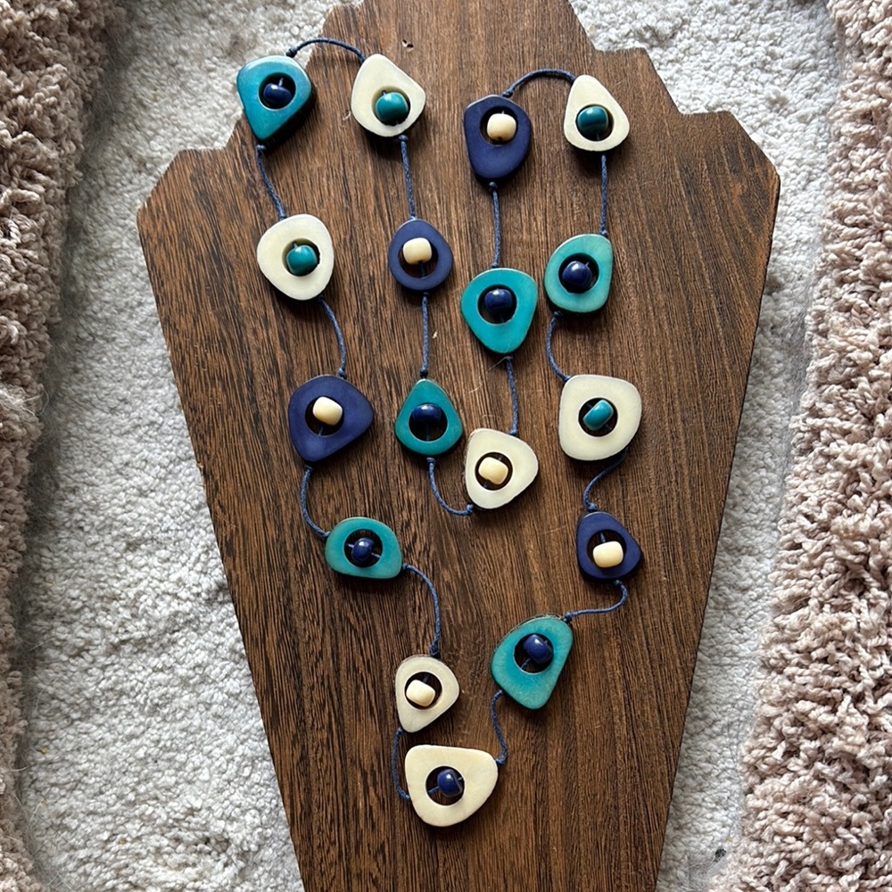Blue and Cream Beaded Necklace